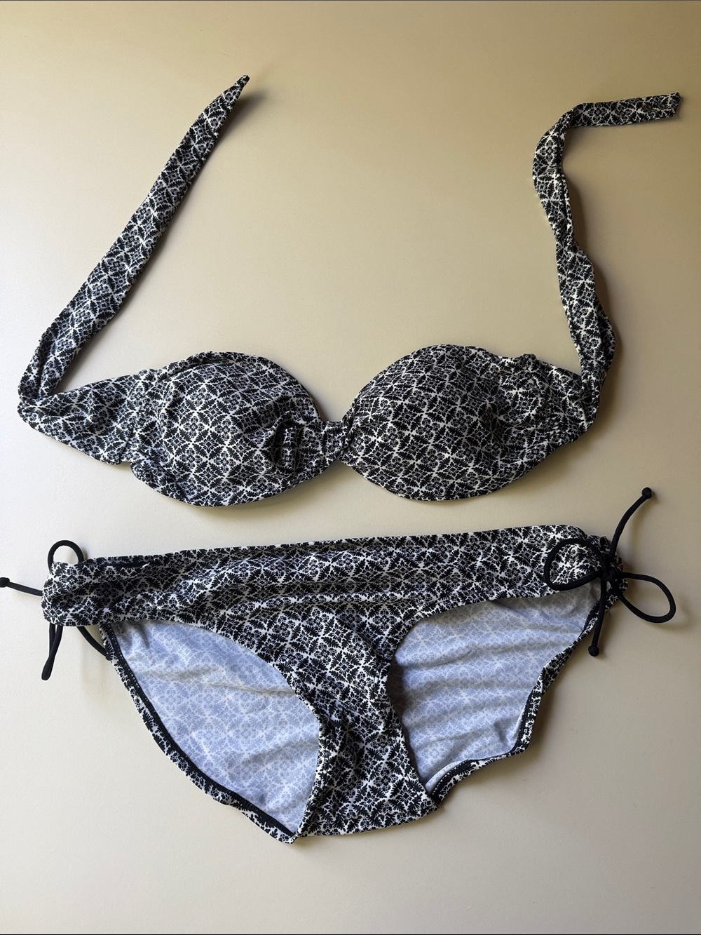Converse One Star Black & White Print Strapless Bikini